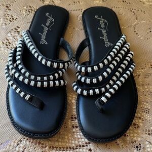 Free People Black and White Beaded Sandals